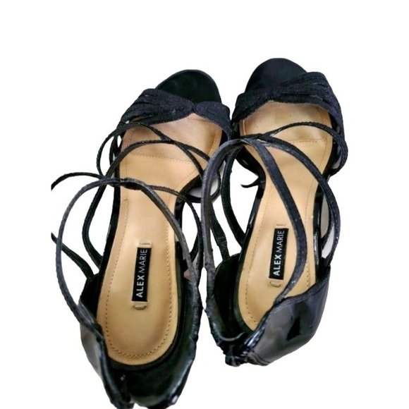 New ALEX MARIE Shoes Heels Stilettos Black Sparkle Strappy Open-toe Formal  Dress
